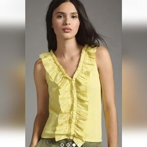 PILCRO Yellow‎ Ruffled Sleeveless Top